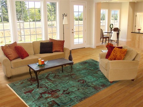 Patchwork Green Hand Knotted 80 X 102 Area Rug 250-20994 Image 2