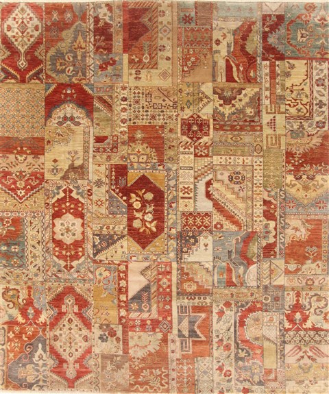 Patchwork Multicolor Hand Knotted 81 X 98 Area Rug 250-21065 Image 0