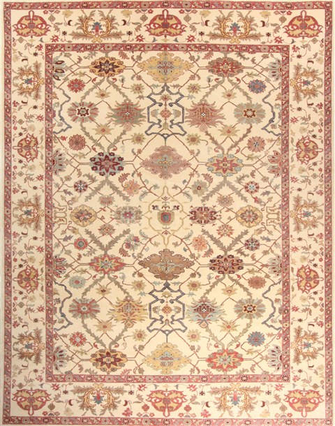 Oushak Beige Hand Knotted 92 X 119  Area Rug 300-21073 Image 0