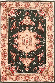 Tabriz Green Hand Knotted 1'11" X 3'0"  Area Rug 100-21077