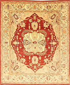 Pakistani Pishavar Red Rectangle 8x10 ft Wool Carpet 21193