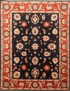Pakistani Pishavar Black Rectangle 8x10 ft Wool Carpet 21211