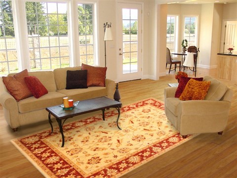 Pishavar Beige Hand Knotted 81 X 99 Area Rug 250-21213 Image 2