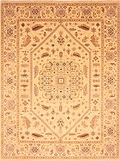 Indian Chobi Beige Rectangle 9x12 ft Wool Carpet 21256