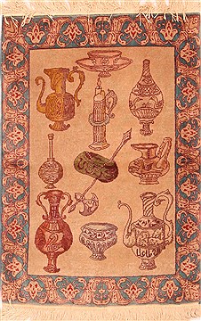 Persian Tabriz Beige Rectangle 2x3 ft Wool Carpet 21285