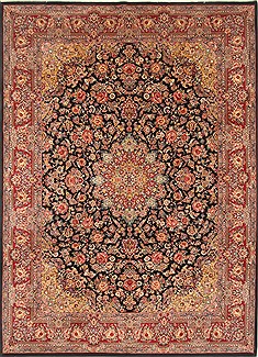 Pakistani Pak-Persian Black Rectangle 10x14 ft Wool Carpet 21365