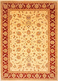 Indian Pishavar Beige Rectangle 10x13 ft Wool Carpet 21379