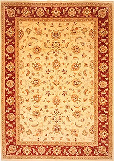 Indian Pishavar Beige Rectangle 10x13 ft Wool Carpet 21379