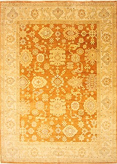 Indian Oushak Brown Rectangle 10x14 ft Wool Carpet 21382