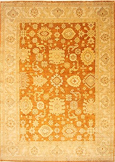 Indian Oushak Brown Rectangle 10x14 ft Wool Carpet 21388