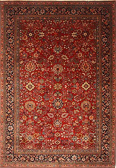 Indian sarouk Red Rectangle 10x14 ft Wool Carpet 21393