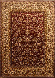 Indian Kashan Red Rectangle 10x14 ft Wool Carpet 21419