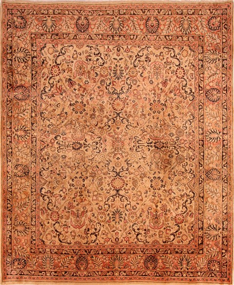 Sarouk Beige Hand Knotted 83 X 103 Area Rug 100-21420 Image 0