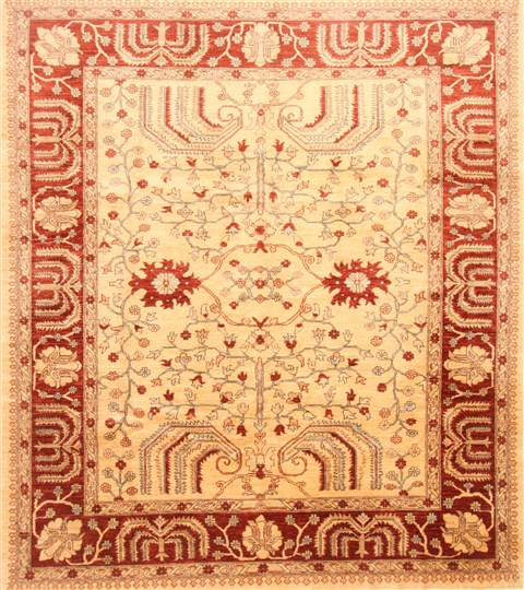 Pishavar Beige Hand Knotted 80 X 93 Area Rug 100-21452 Image 0