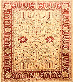 Pishavar Beige Hand Knotted 8'0" X 9'3"  Area Rug 100-21452