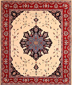 Pakistani Tabriz Beige Rectangle 8x10 ft Wool Carpet 21497