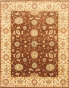Indian Chobi Brown Rectangle 8x10 ft Wool Carpet 21513