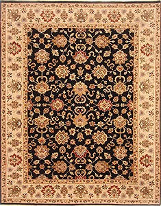 Agra Black Hand Knotted 8'0" X 10'0"  Area Rug 250-21521