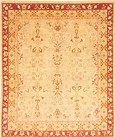 Pakistani Pishavar Beige Rectangle 8x10 ft Wool Carpet 21572