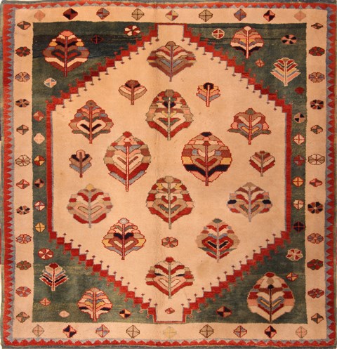 Gabbeh Green Square Hand Knotted 59 X 511  Area Rug 253-21637 Image 0