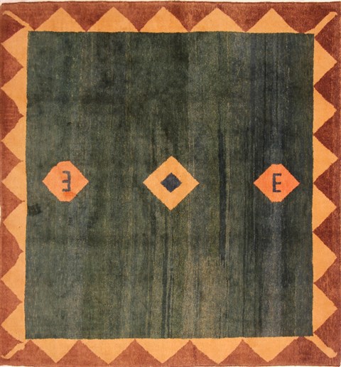 Gabbeh Green Square Hand Knotted 68 X 72 Area Rug 100-21641 Image 0