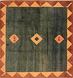 Gabbeh Green Square Hand Knotted 6'8" X 7'2"  Area Rug 100-21641