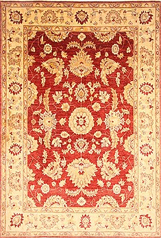 Pakistani Pishavar Red Rectangle 7x10 ft Wool Carpet 21656