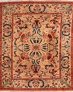 Pakistani Pishavar Beige Rectangle 8x10 ft Wool Carpet 21657