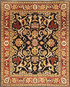 Pakistani Pishavar Black Rectangle 8x10 ft Wool Carpet 21676