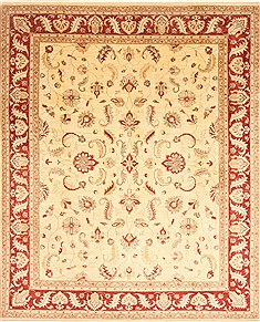 Pakistani Pishavar Beige Rectangle 8x10 ft Wool Carpet 21717