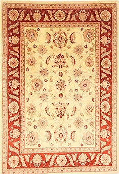 Pakistani Pishavar Beige Rectangle 7x10 ft Wool Carpet 21866