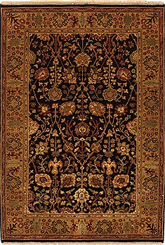 Indian Agra Black Rectangle 4x6 ft Wool Carpet 21903