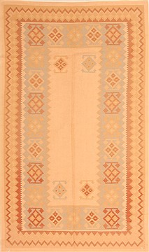 Romania Kilim Yellow Rectangle 5x8 ft Wool Carpet 21915