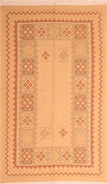 Romania Kilim Yellow Rectangle 5x8 ft Wool Carpet 21919
