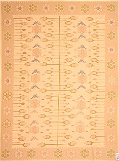 Romania Kilim Yellow Rectangle 9x12 ft Wool Carpet 21962