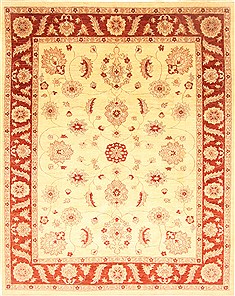 Pakistani Pishavar Beige Rectangle 8x10 ft Wool Carpet 21982
