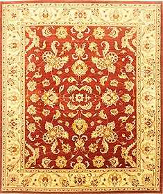 Pakistani Pishavar Red Rectangle 8x10 ft Wool Carpet 21995