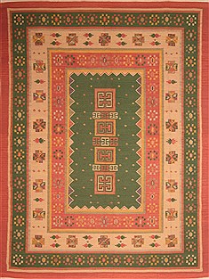 Indian Kilim Brown Rectangle 10x14 ft Wool Carpet 21999