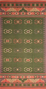 Indian Kilim Green Rectangle Odd Size Wool Carpet 22001