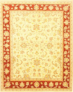 Pakistani Pishavar Beige Rectangle 8x10 ft Wool Carpet 22016