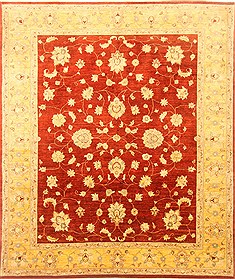 Pakistani Pishavar Red Rectangle 8x10 ft Wool Carpet 22068
