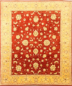 Pakistani Pishavar Red Rectangle 8x10 ft Wool Carpet 22068