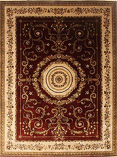 Indian Aubusson Red Rectangle 9x12 ft Wool Carpet 22146