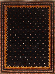 Indian Gabbeh Black Rectangle 9x12 ft Wool Carpet 22151
