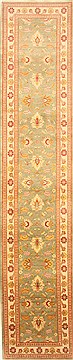 Pakistani Pishavar Green Runner 13 to 15 ft Wool Carpet 22277