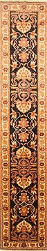 Pakistani Pishavar Black Runner 13 to 15 ft Wool Carpet 22327