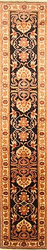Pakistani Pishavar Black Runner 13 to 15 ft Wool Carpet 22327