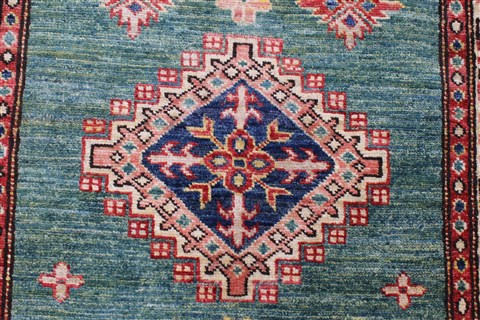 Kazak Green Runner Hand Knotted 28 X 1210  Area Rug 250-22348 Image 12