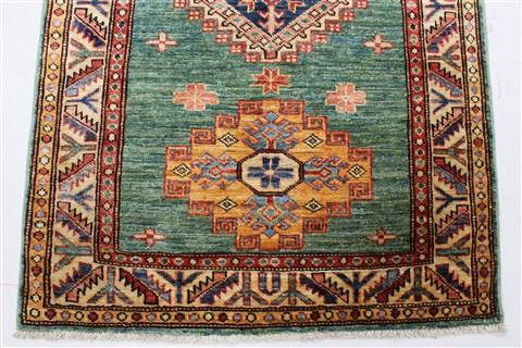 Kazak Green Runner Hand Knotted 28 X 1210  Area Rug 250-22348 Image 13
