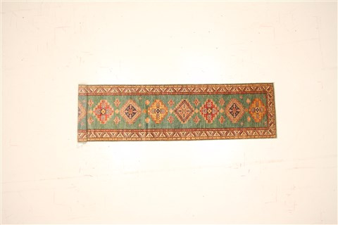 Kazak Green Runner Hand Knotted 28 X 1210  Area Rug 250-22348 Image 1